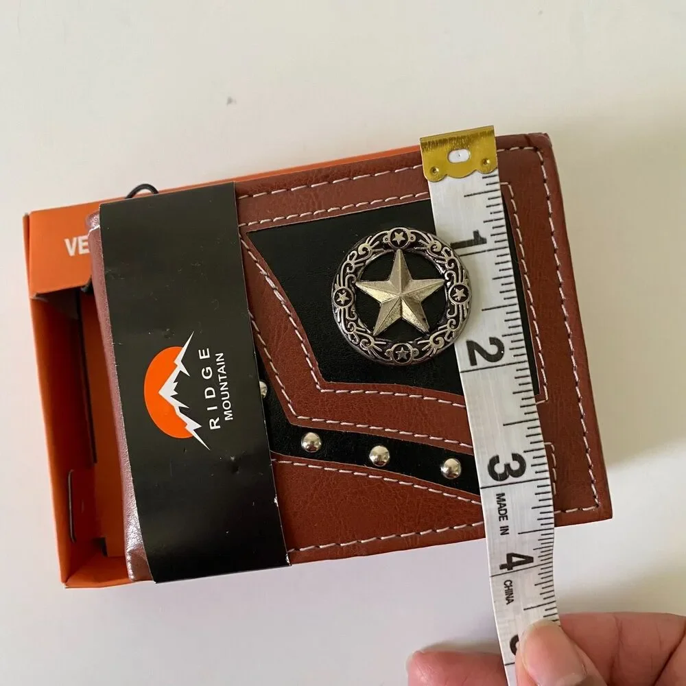 NEW Vegan‎ Leather Cowboy Bi-fold Wallet Black/ Brown Mens